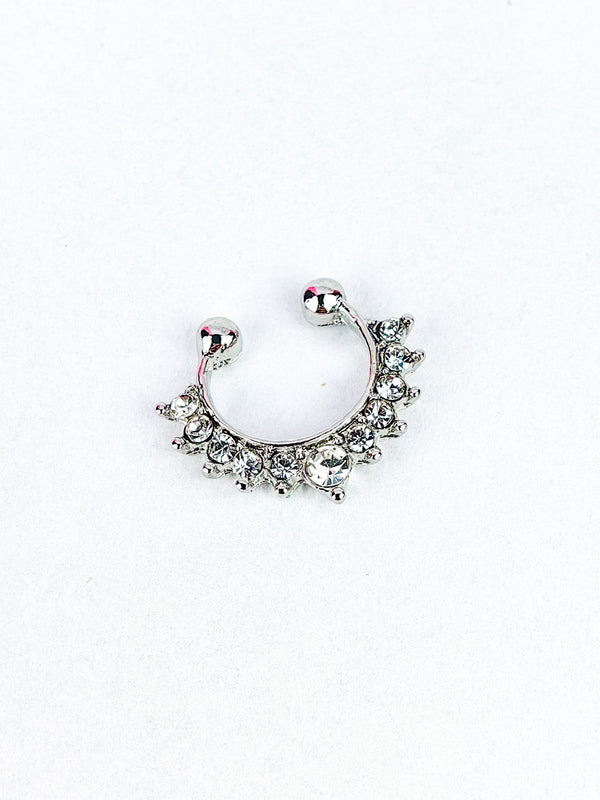 Fake Septum Piercing Kolczyk do Nosa z Cyrkoniami Srebrny
