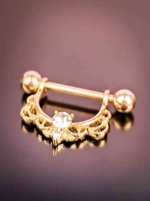 Piercing Nipple Ring Arch with Zirconia Gold