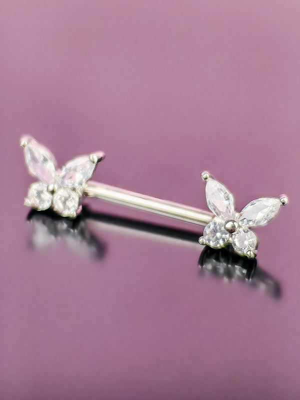 Piercing Cubic Zirconia Butterfly Nipple Ring Silver