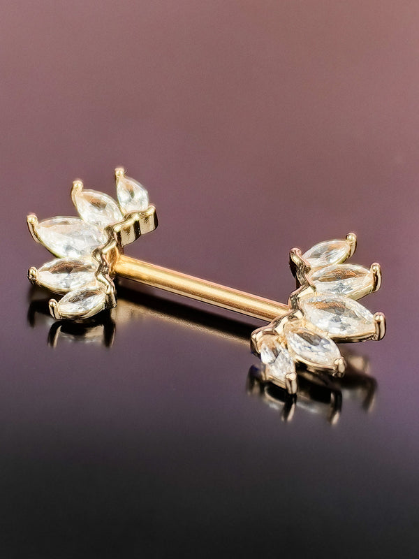 Piercing Nipple ring with cubic zirconia rosettes