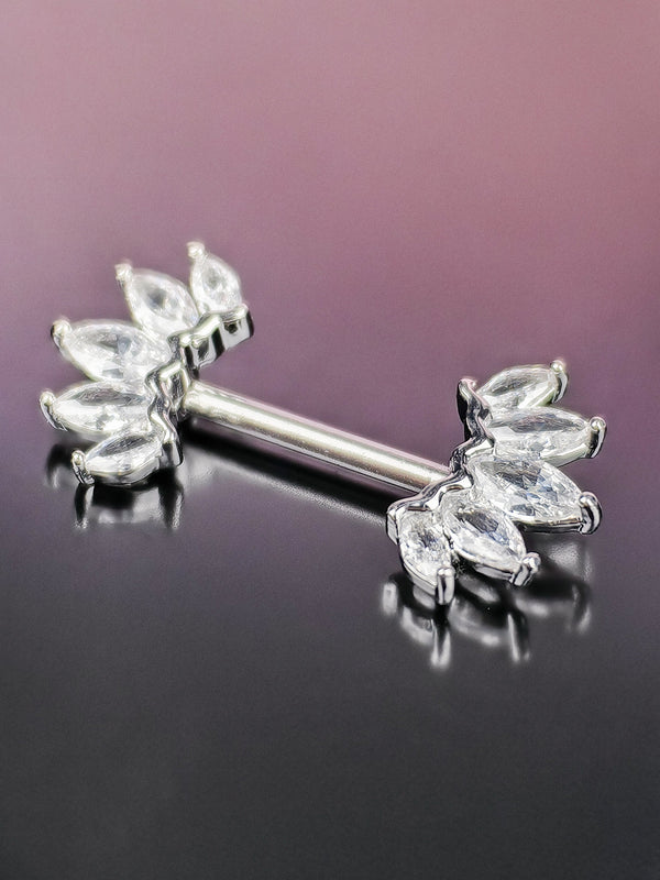 Piercing Nipple Ring with Cubic Zirconia Rosettes Silver