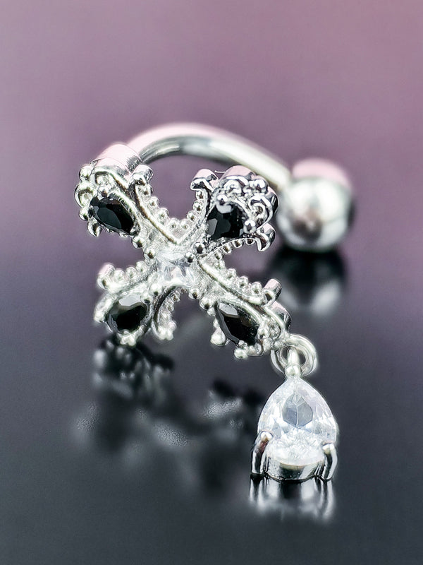 Piercing Kolczyk do Pępka Krzyżyk z Zawieszką Srebrny