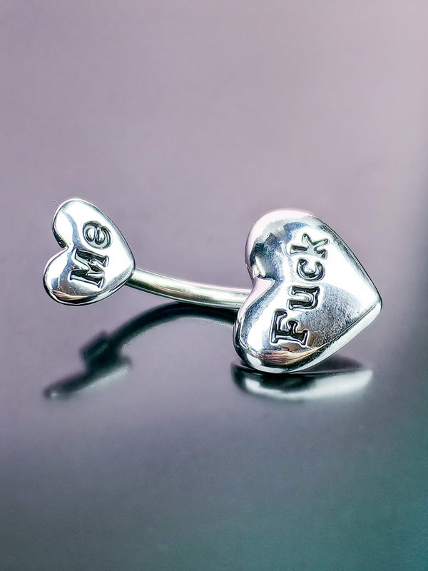 Piercing Kolczyk do Pępka Serce z Napisem FUCK ME Srebrny