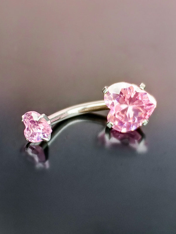 Piercing Kolczyk do Pępka z Cyrkoniami w Kształcie Serduszek