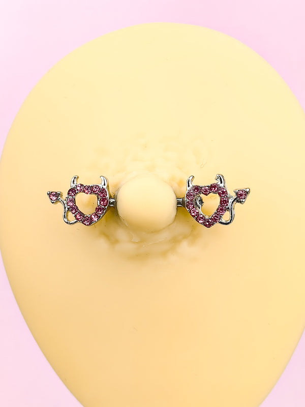 Piercing Nipple ring with devil hearts covered with zircons