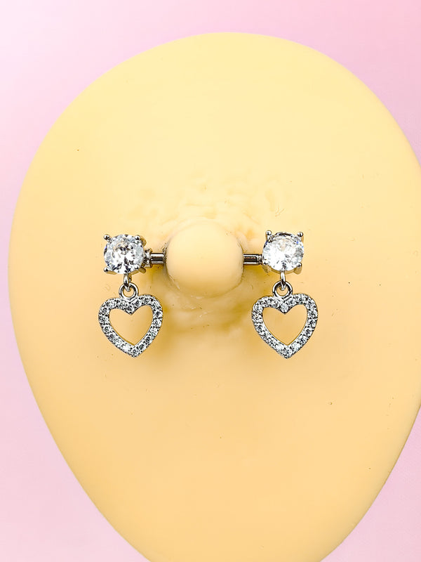 Piercing Nipple Earring with Heart-Shaped Pendants with Zircons