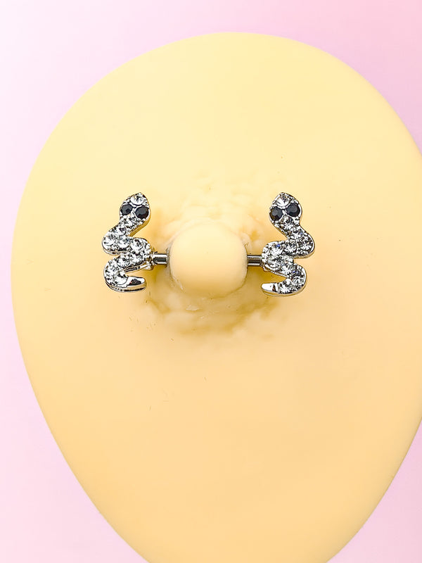 Piercing Nipple ring with snakes covered with zircons