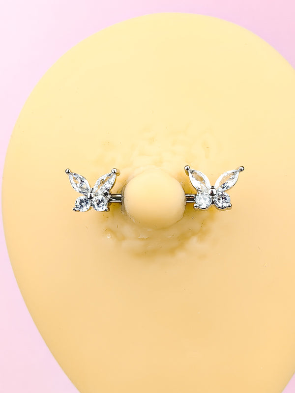 Piercing Nipple earring with butterflies made of zircon