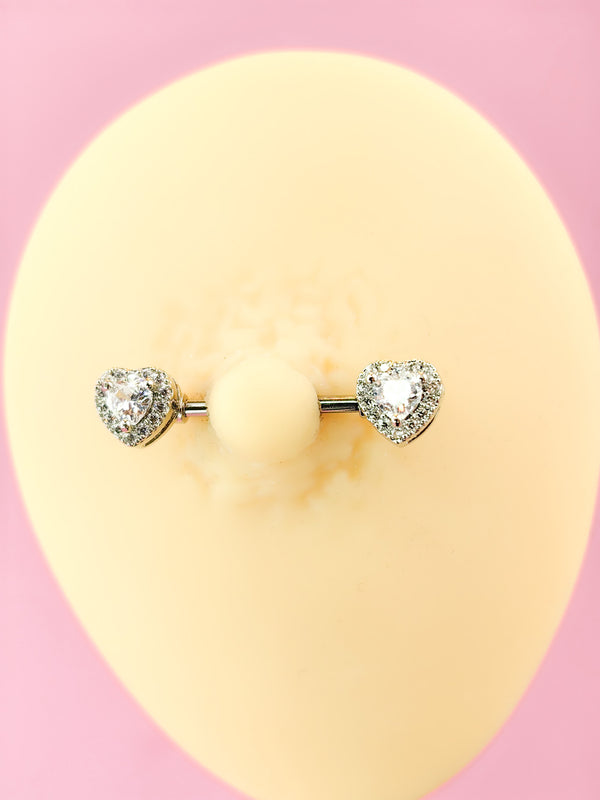 Piercing Nipple ring with hearts covered with zircons