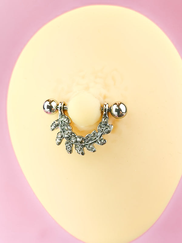 Piercing Nipple Earring with Leaf Shape Pendant with Zircons