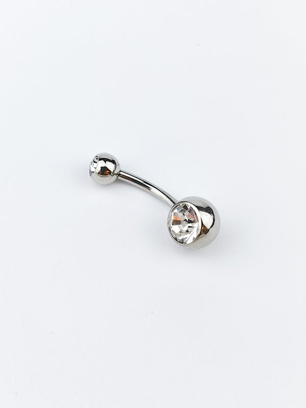 Piercing Kolczyk do Pępka z 2 Cyrkoniami Srebrny