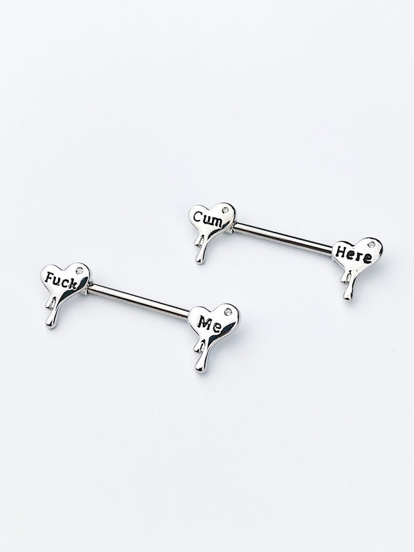 Piercing Nipple ring Dripping hearts with an inscription