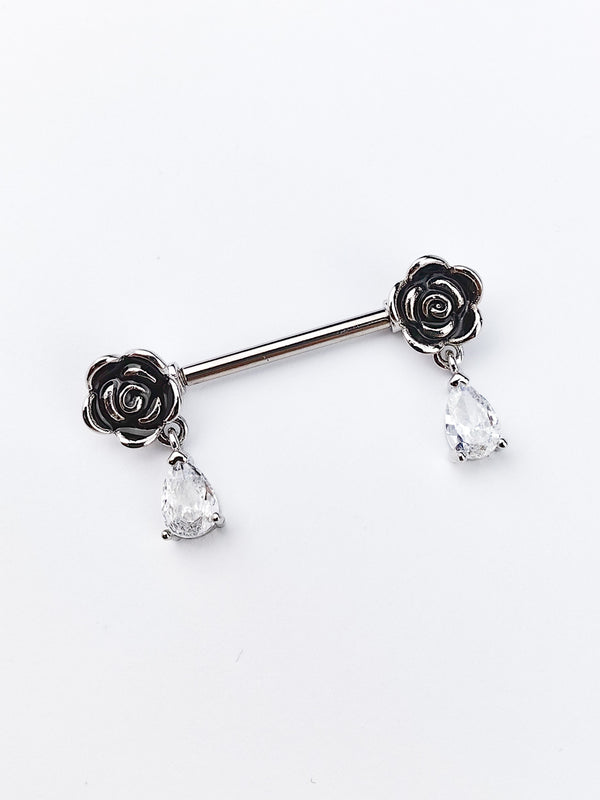 Piercing Nipple Ring Roses with Pendants Silver