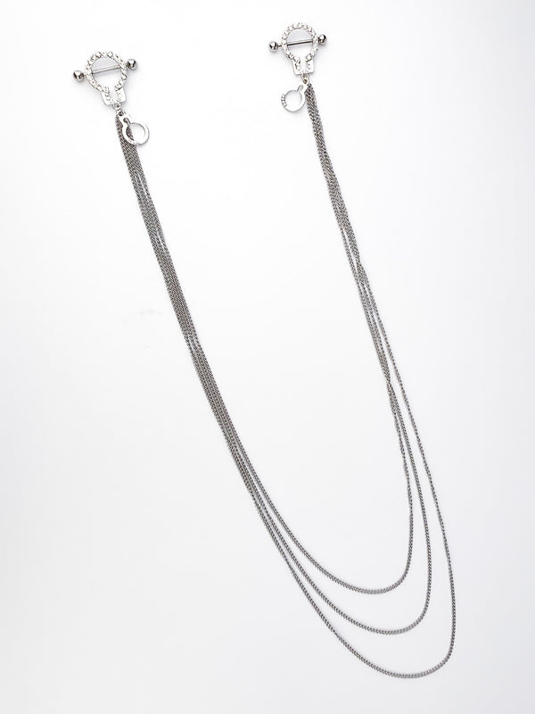 Piercing Nipple Rings Handcuffs with Chain Silver