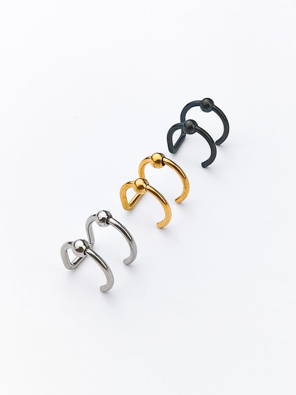 Fake Piercing Ear/Lip Piercing Double Hoop with Balls