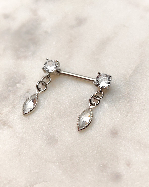 Piercing Nipple ring with cubic zirconia rosettes