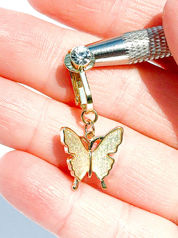 Fake Piercing Kolczyk do Pępka BUTTERFLY GLITTER z Brokatem